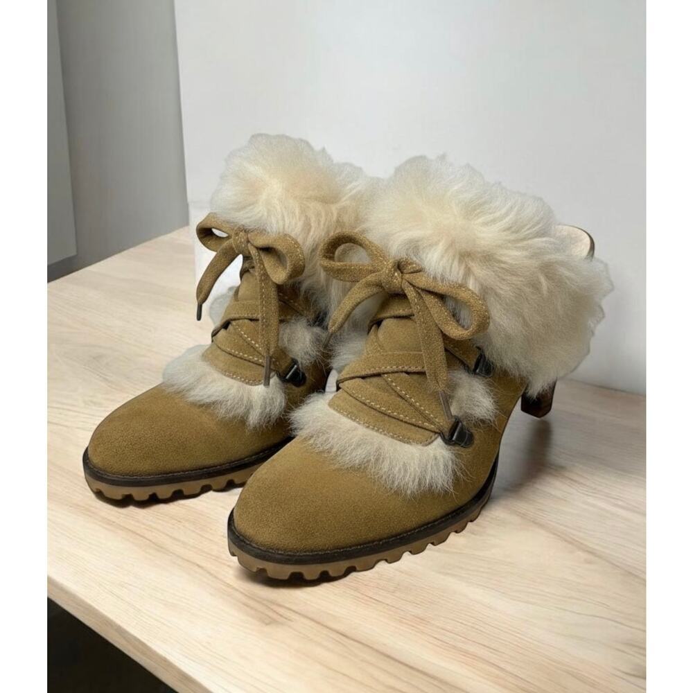 Y2K Coach P618 Kristy Suede & Faux Fur Mule Size 8B